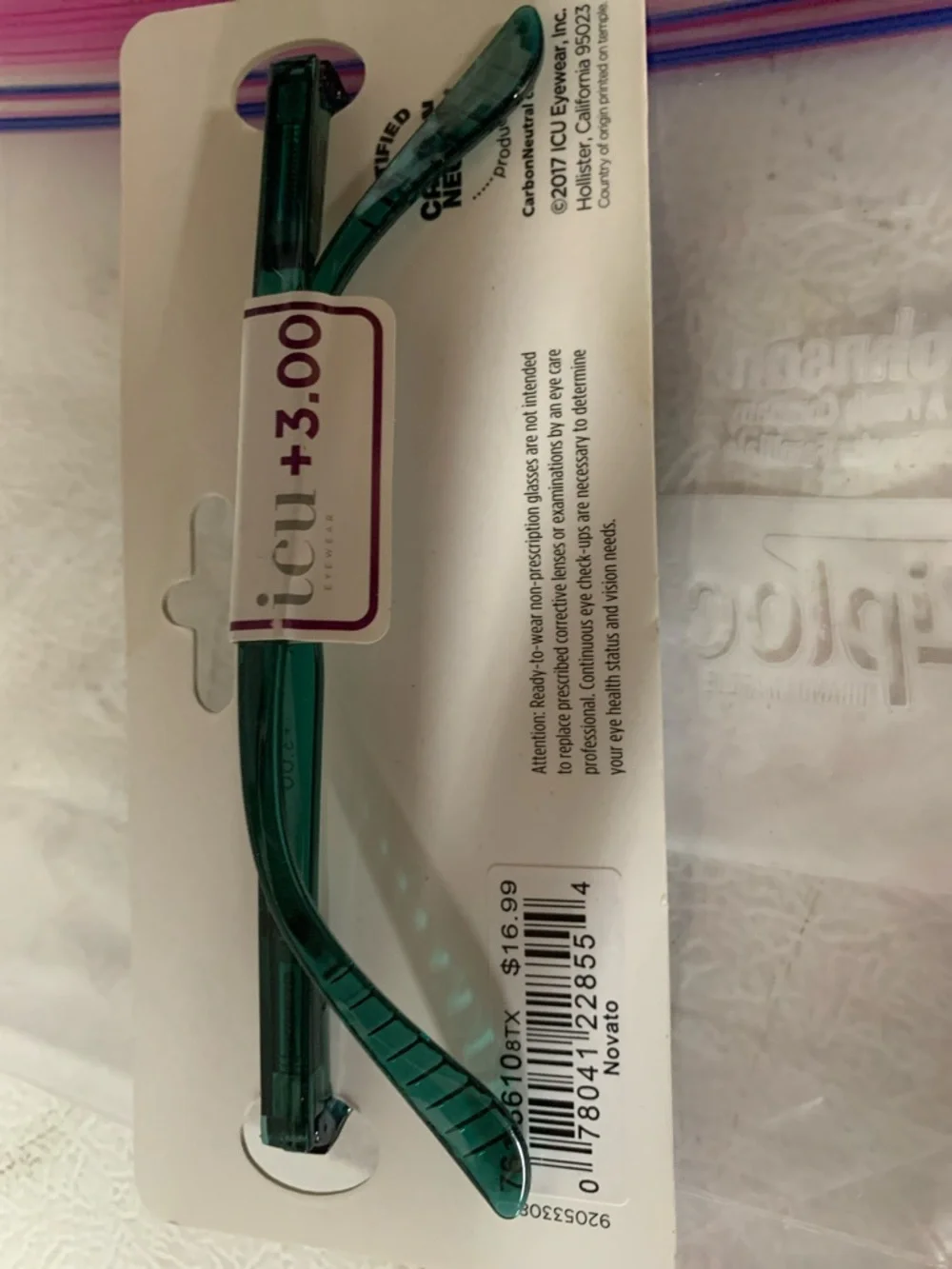 Reading Glasses +3.00 in Teal Blue